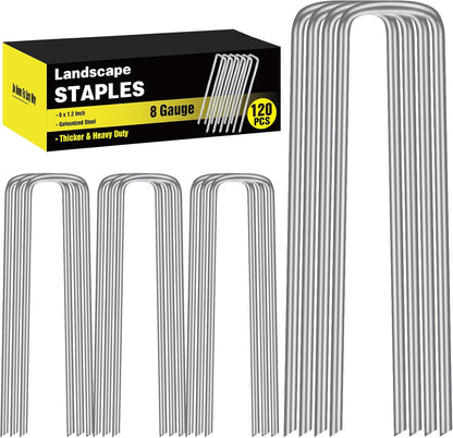120 Pack Landscape Staples, 6 Inch Garden Stakes Galvanized Steel