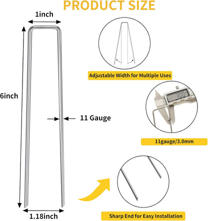 120 Pack Landscape Staples, 6 Inch Garden Stakes Galvanized Steel
