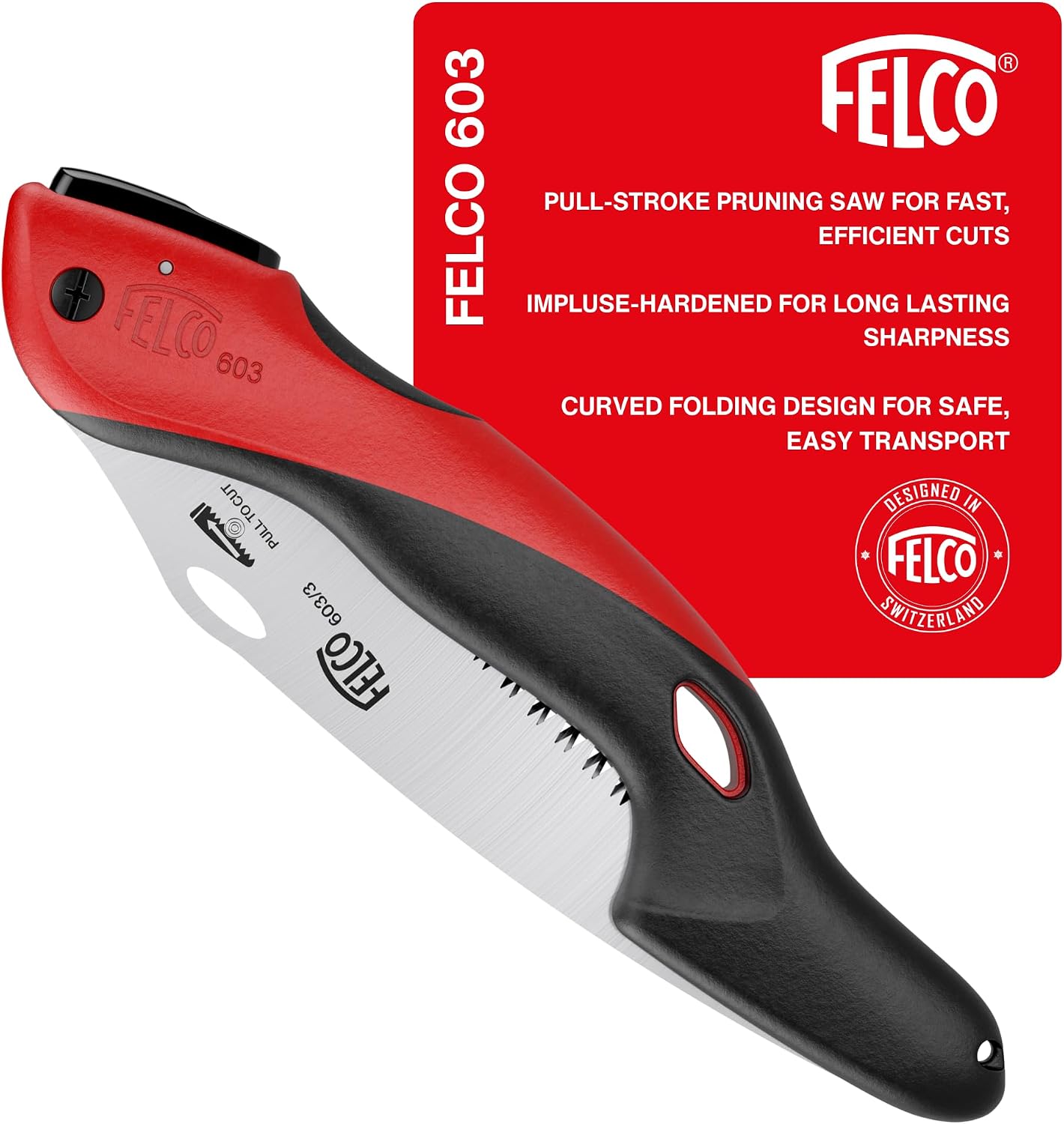 603 Folding Pruning Saw – Curved Pull-Stroke Saw for Tree Trimming & Elevated Cut | Tree Branch Cutter | Folding Handsaw with Chrome-Plated 8" Blade, Non-Slip Handle, Blade Lock, Swiss Precision