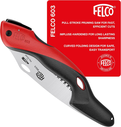 603 Folding Pruning Saw – Curved Pull-Stroke Saw for Tree Trimming & Elevated Cut | Tree Branch Cutter | Folding Handsaw with Chrome-Plated 8" Blade, Non-Slip Handle, Blade Lock, Swiss Precision