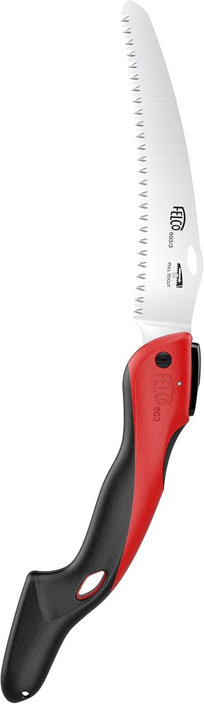 603 Folding Pruning Saw – Curved Pull-Stroke Saw for Tree Trimming & Elevated Cut | Tree Branch Cutter | Folding Handsaw with Chrome-Plated 8" Blade, Non-Slip Handle, Blade Lock, Swiss Precision