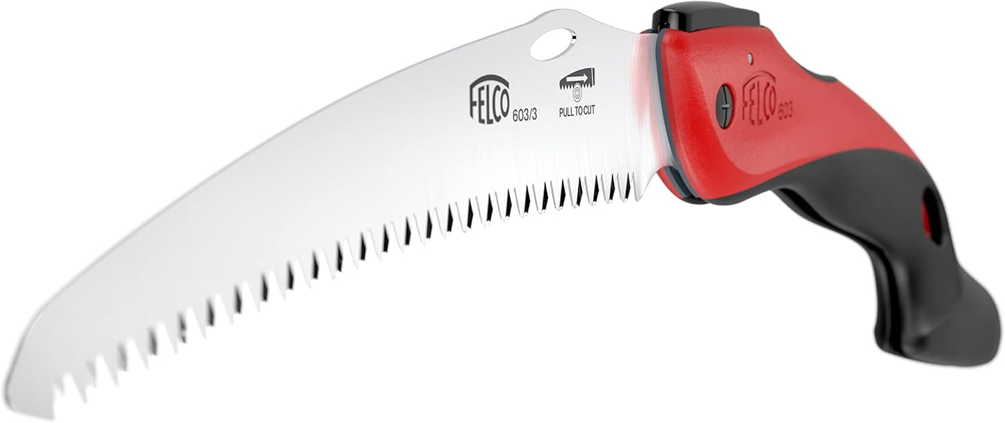 603 Folding Pruning Saw – Curved Pull-Stroke Saw for Tree Trimming & Elevated Cut | Tree Branch Cutter | Folding Handsaw with Chrome-Plated 8" Blade, Non-Slip Handle, Blade Lock, Swiss Precision