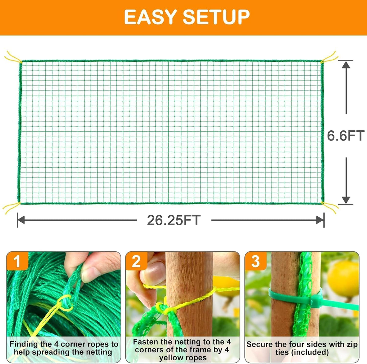 Trellis Netting, Garden Netting for Plants, 6.6x26 Feet Garden Trellis Netting for Climbing Plants with 27 Strands Nylon Outdoor Indoor, Vegetable Grow Trellis Net for Tomato, Cucumber, Grape, Bean