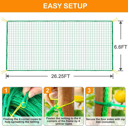 Trellis Netting, Garden Netting for Plants, 6.6x26 Feet Garden Trellis Netting for Climbing Plants with 27 Strands Nylon Outdoor Indoor, Vegetable Grow Trellis Net for Tomato, Cucumber, Grape, Bean