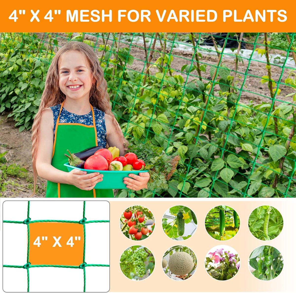 Trellis Netting, Garden Netting for Plants, 6.6x26 Feet Garden Trellis Netting for Climbing Plants with 27 Strands Nylon Outdoor Indoor, Vegetable Grow Trellis Net for Tomato, Cucumber, Grape, Bean
