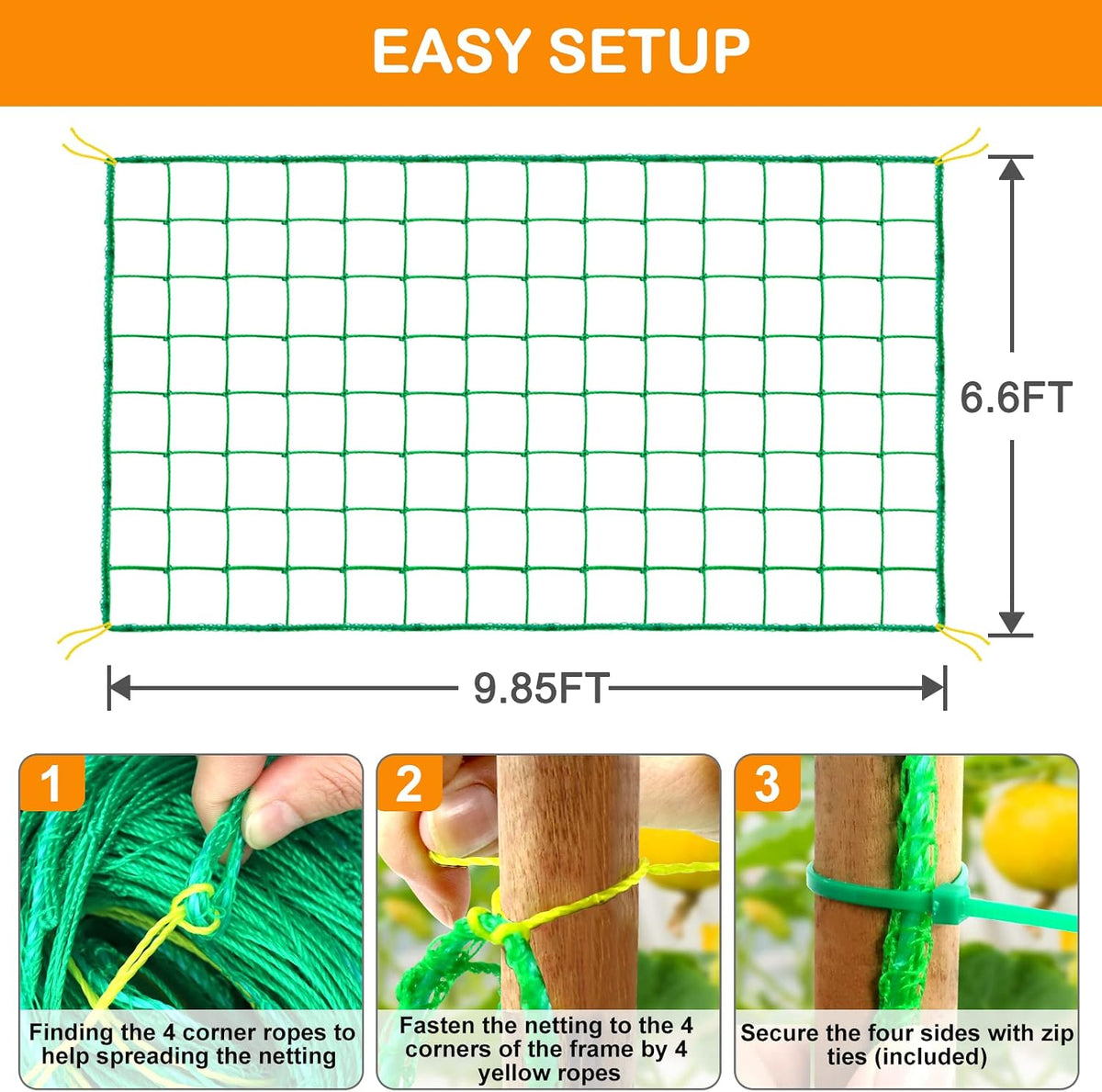 Trellis Netting, Garden Netting for Plants, 6.6x26 Feet Garden Trellis Netting for Climbing Plants with 27 Strands Nylon Outdoor Indoor, Vegetable Grow Trellis Net for Tomato, Cucumber, Grape, Bean