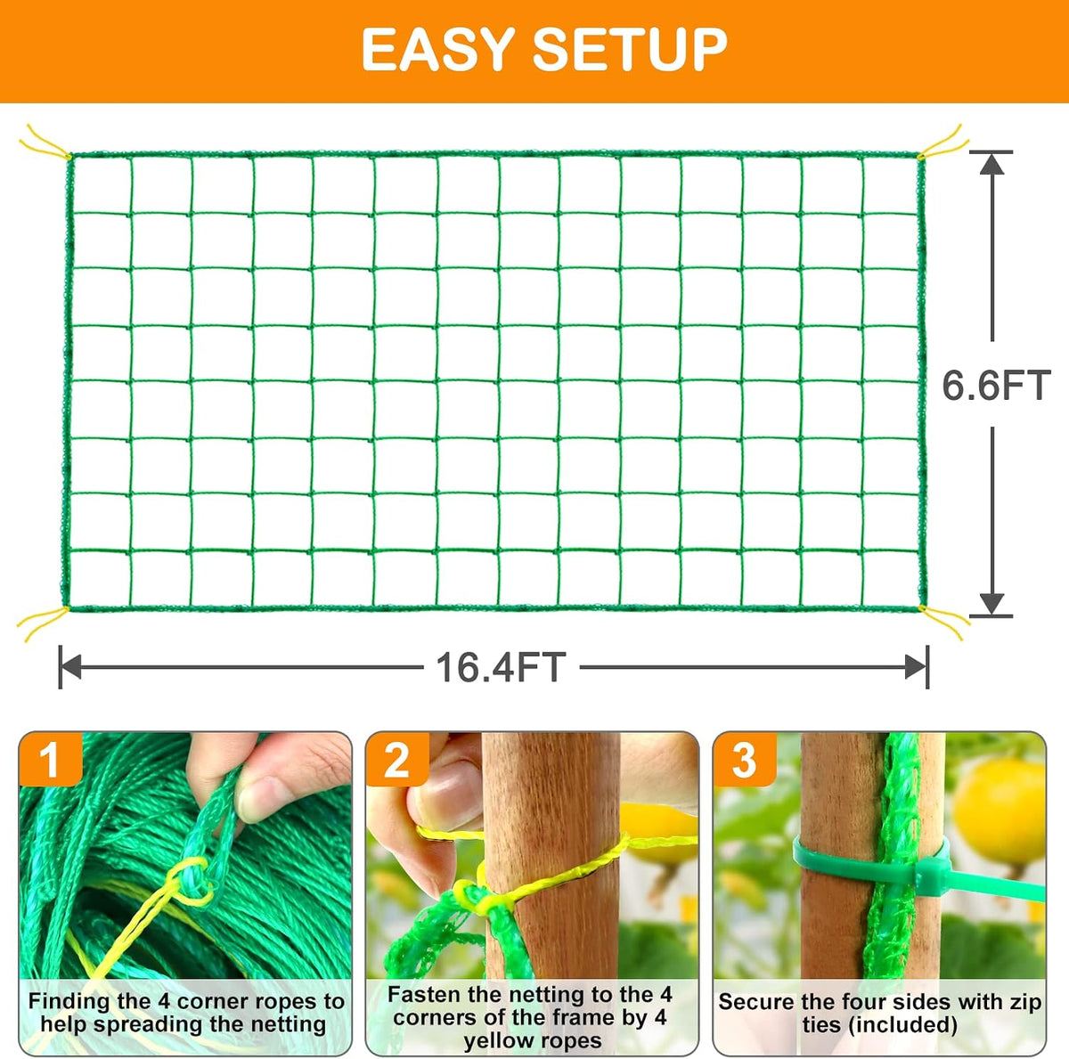 Trellis Netting, Garden Netting for Plants, 6.6x26 Feet Garden Trellis Netting for Climbing Plants with 27 Strands Nylon Outdoor Indoor, Vegetable Grow Trellis Net for Tomato, Cucumber, Grape, Bean