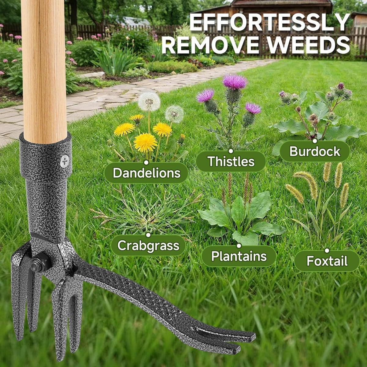 Heavy Duty Stand Up Weed Puller Tool - 46" Long Handle & 4-Claw Steel Head, Easily Remove Weeds Without Bending or Kneeling, Ergonomic Garden Weeding Tool for Seniors, Dandelion Remover