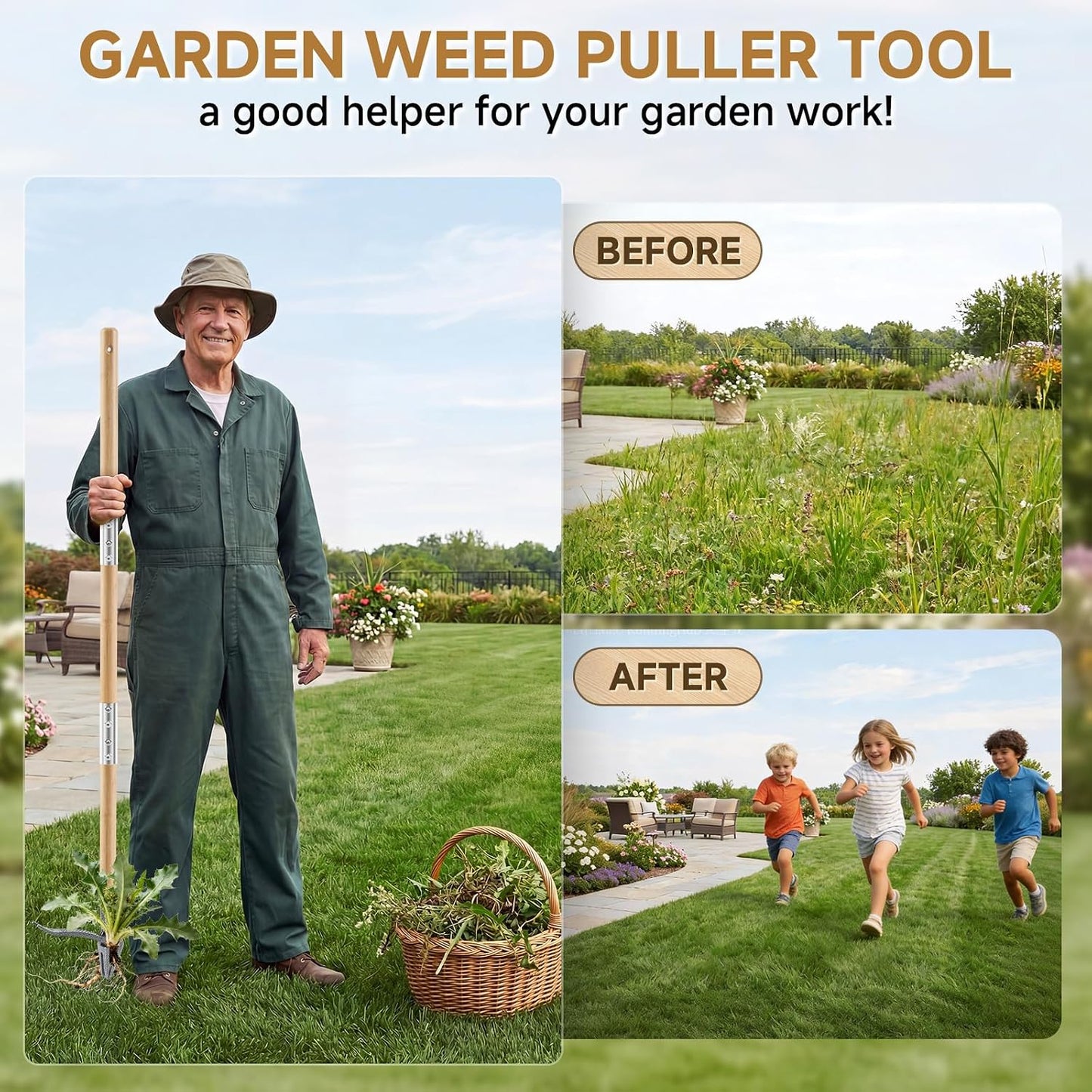 Heavy Duty Stand Up Weed Puller Tool - 46" Long Handle & 4-Claw Steel Head, Easily Remove Weeds Without Bending or Kneeling, Ergonomic Garden Weeding Tool for Seniors, Dandelion Remover