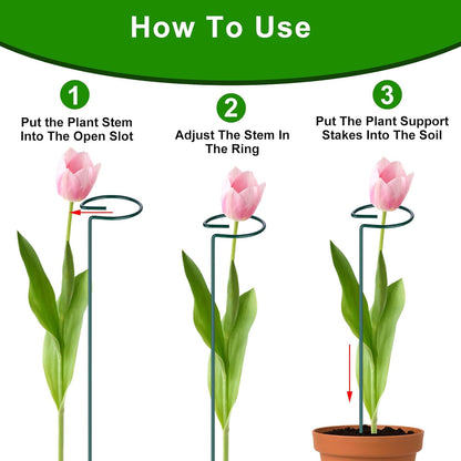6PCS Plant Support Stakes, 16 Inch Plant Stakes with 50 PCS Twist Ties, Garden Stake for Indoor Plants Amaryllis, Rose, Tomatoes, Lily, Peony, Orchid