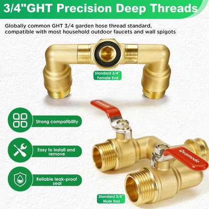 360° Rotatable Garden Hose Splitter 2026 Upgrade 3/4" GHT Swivel Brass Hose Splitter, High Flow Spigot Splitter with Seperately Shut Off Valves, Heavy Duty Faucet Splitter for Outdoor Garden Courtyard