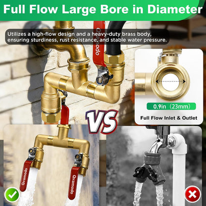 360° Rotatable Garden Hose Splitter 2026 Upgrade 3/4" GHT Swivel Brass Hose Splitter, High Flow Spigot Splitter with Seperately Shut Off Valves, Heavy Duty Faucet Splitter for Outdoor Garden Courtyard