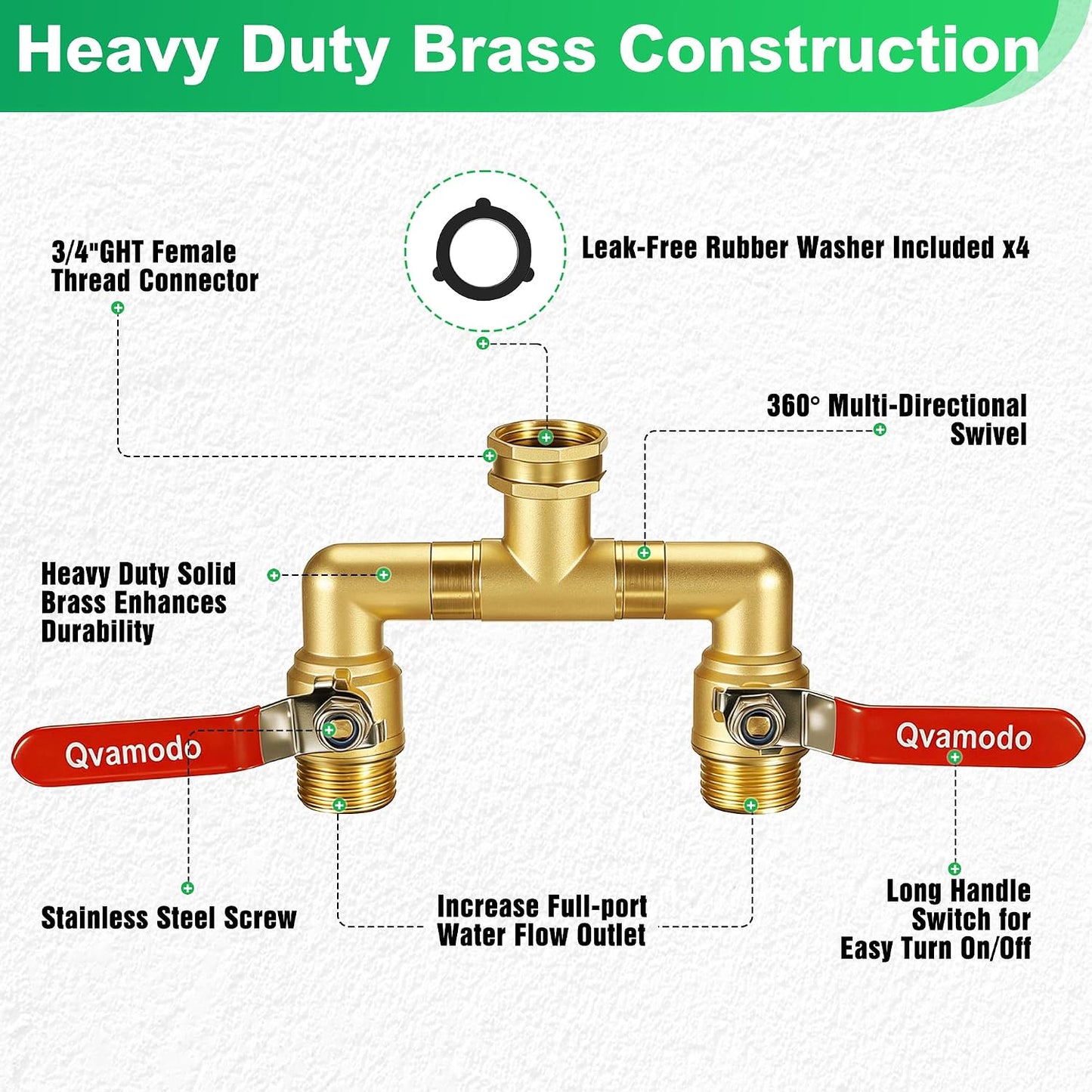 360° Rotatable Garden Hose Splitter 2026 Upgrade 3/4" GHT Swivel Brass Hose Splitter, High Flow Spigot Splitter with Seperately Shut Off Valves, Heavy Duty Faucet Splitter for Outdoor Garden Courtyard