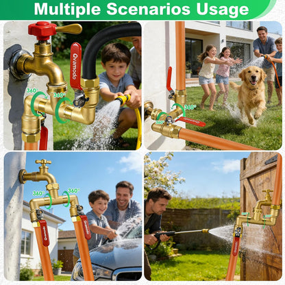 360° Rotatable Garden Hose Splitter 2026 Upgrade 3/4" GHT Swivel Brass Hose Splitter, High Flow Spigot Splitter with Seperately Shut Off Valves, Heavy Duty Faucet Splitter for Outdoor Garden Courtyard