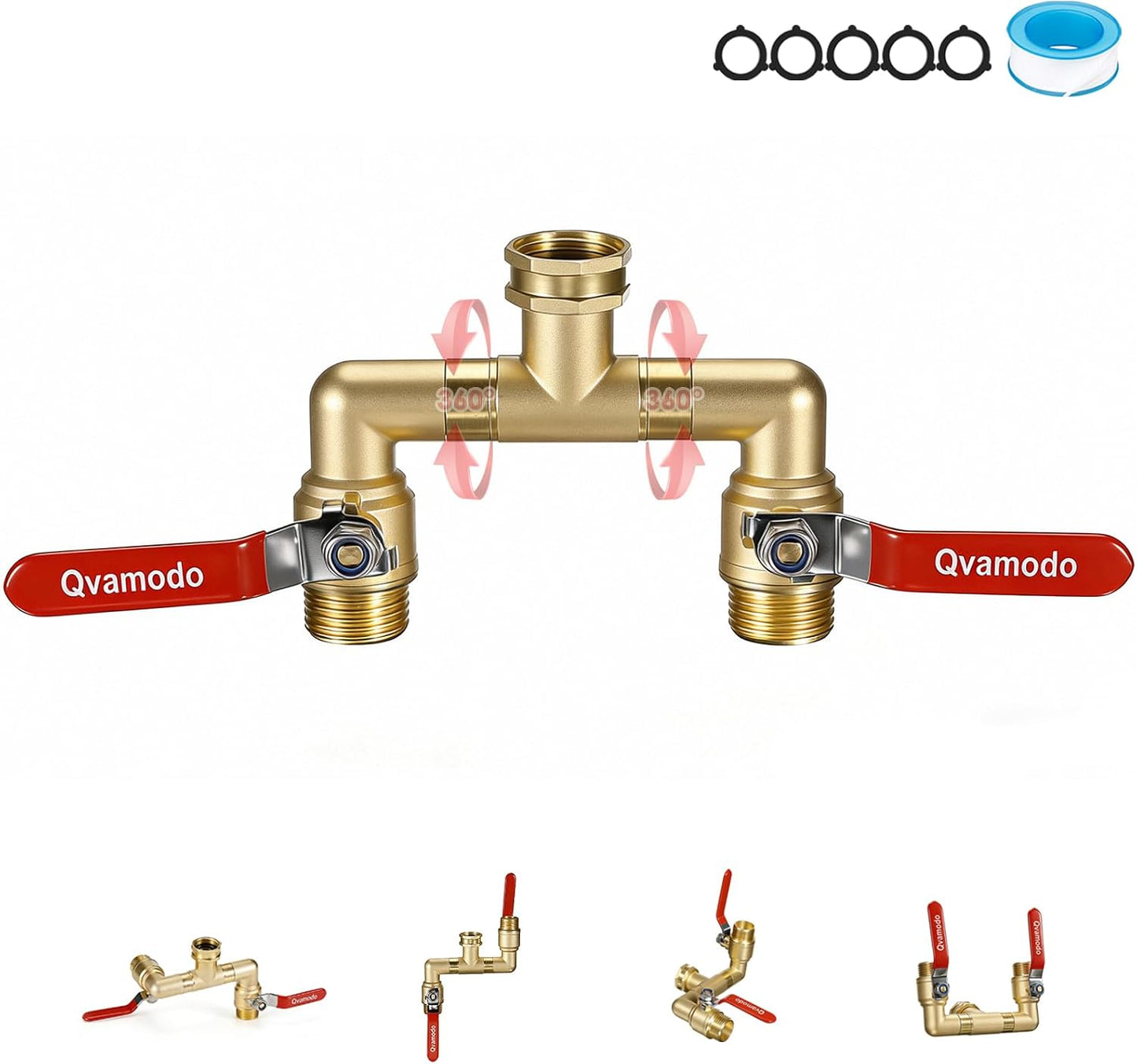 360° Rotatable Garden Hose Splitter 2026 Upgrade 3/4" GHT Swivel Brass Hose Splitter, High Flow Spigot Splitter with Seperately Shut Off Valves, Heavy Duty Faucet Splitter for Outdoor Garden Courtyard