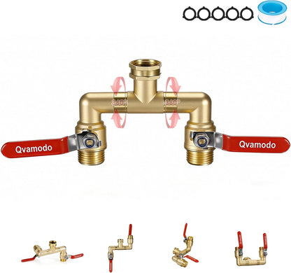 360° Rotatable Garden Hose Splitter 2026 Upgrade 3/4" GHT Swivel Brass Hose Splitter, High Flow Spigot Splitter with Seperately Shut Off Valves, Heavy Duty Faucet Splitter for Outdoor Garden Courtyard