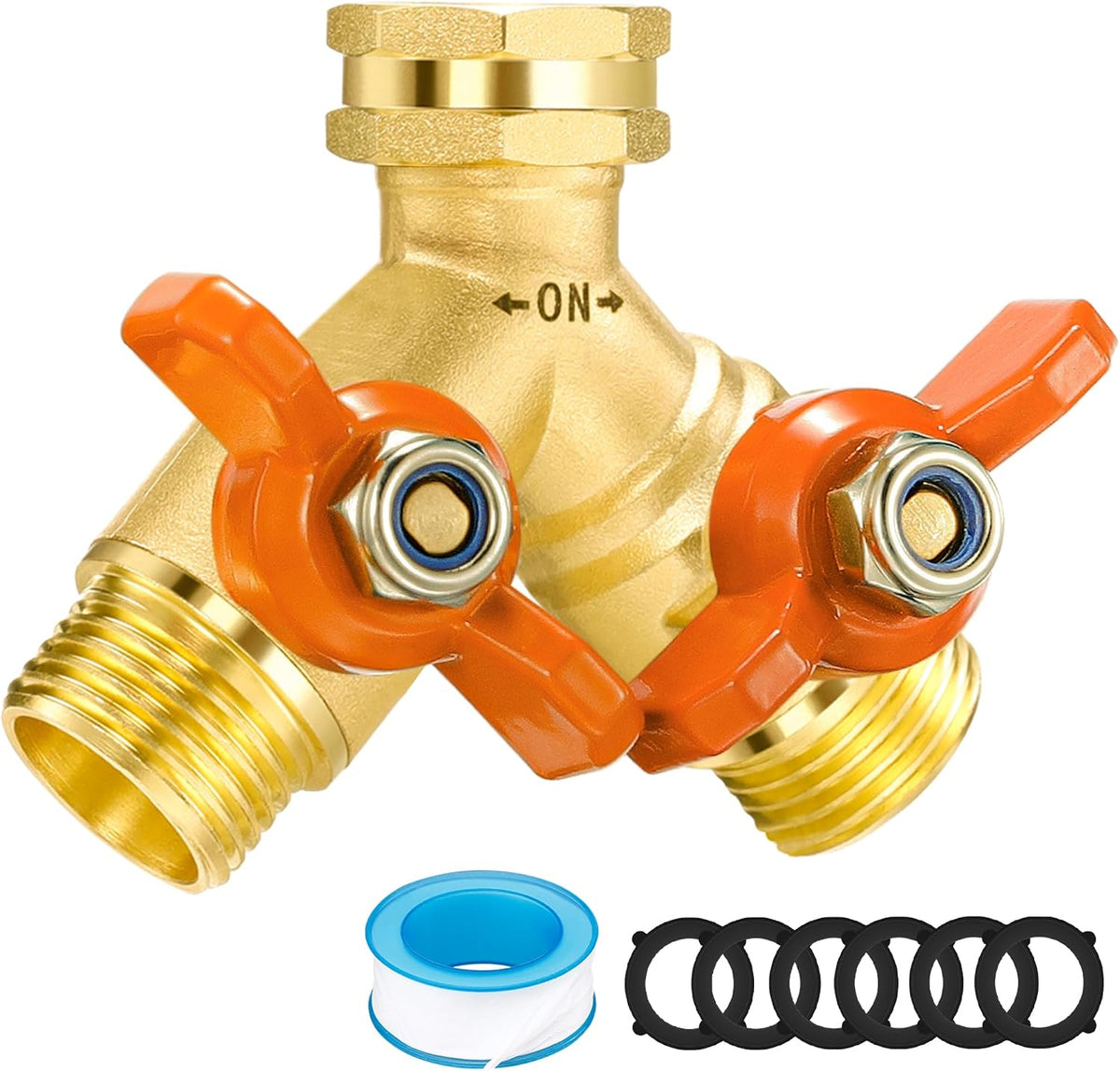360° Rotatable Garden Hose Splitter 2026 Upgrade 3/4" GHT Swivel Brass Hose Splitter, High Flow Spigot Splitter with Seperately Shut Off Valves, Heavy Duty Faucet Splitter for Outdoor Garden Courtyard