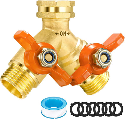 360° Rotatable Garden Hose Splitter 2026 Upgrade 3/4" GHT Swivel Brass Hose Splitter, High Flow Spigot Splitter with Seperately Shut Off Valves, Heavy Duty Faucet Splitter for Outdoor Garden Courtyard