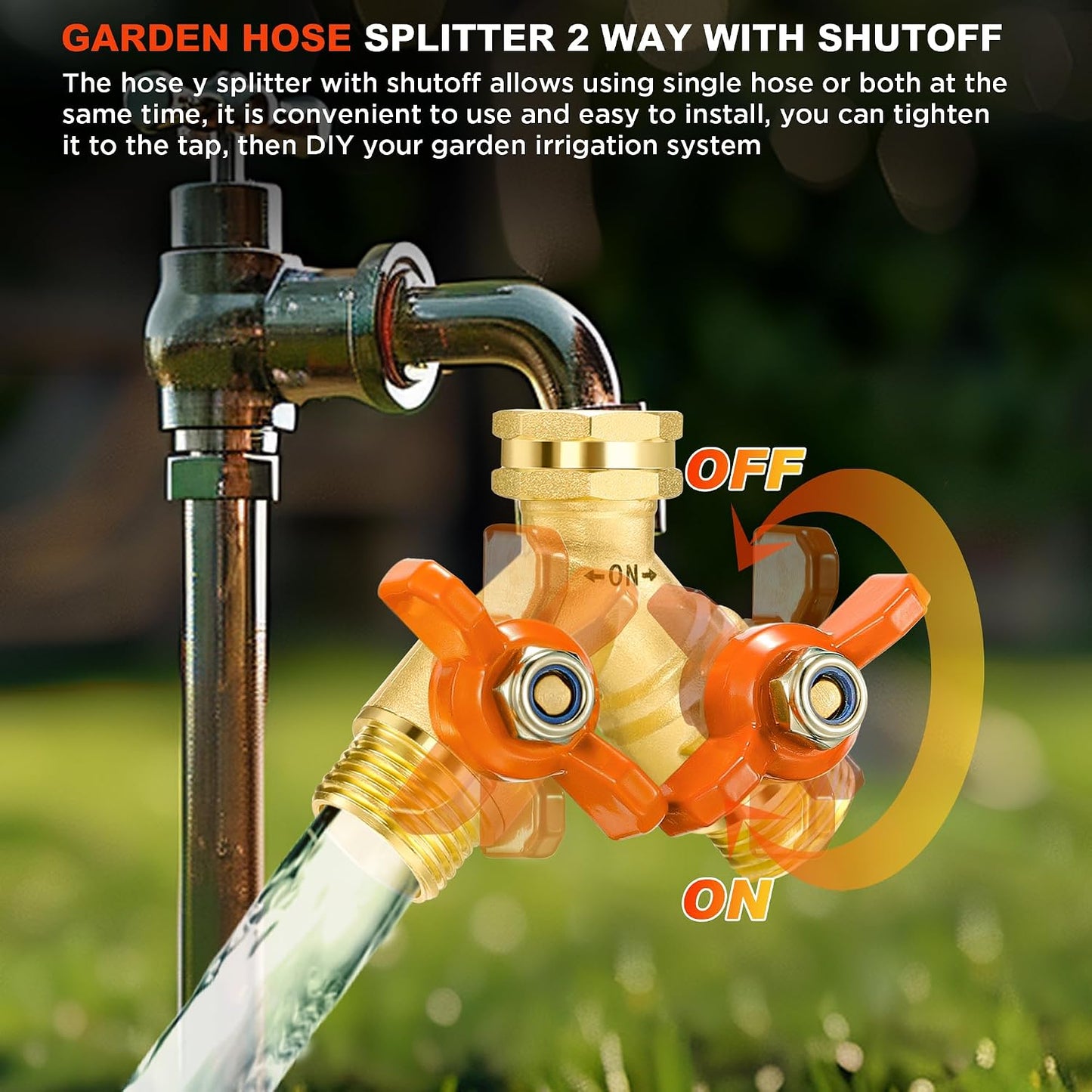 360° Rotatable Garden Hose Splitter 2026 Upgrade 3/4" GHT Swivel Brass Hose Splitter, High Flow Spigot Splitter with Seperately Shut Off Valves, Heavy Duty Faucet Splitter for Outdoor Garden Courtyard