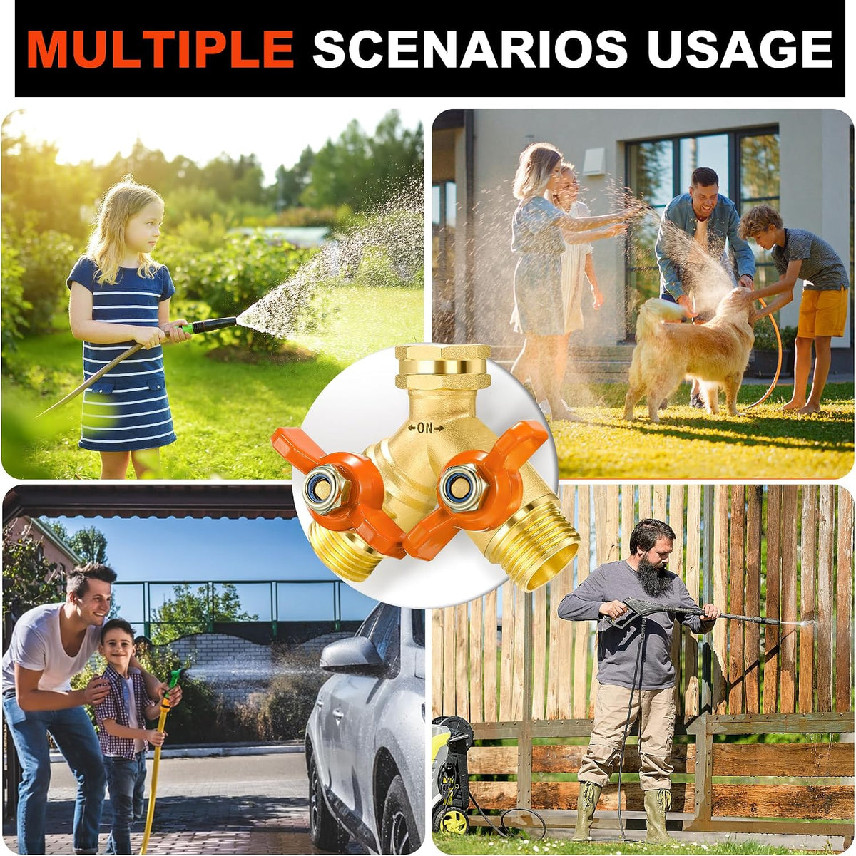 360° Rotatable Garden Hose Splitter 2026 Upgrade 3/4" GHT Swivel Brass Hose Splitter, High Flow Spigot Splitter with Seperately Shut Off Valves, Heavy Duty Faucet Splitter for Outdoor Garden Courtyard