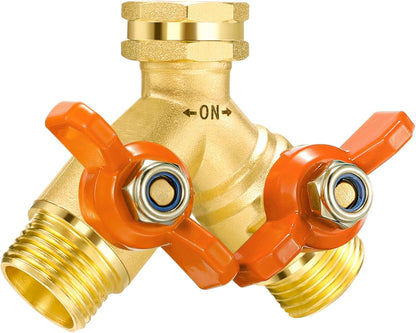 360° Rotatable Garden Hose Splitter 2026 Upgrade 3/4" GHT Swivel Brass Hose Splitter, High Flow Spigot Splitter with Seperately Shut Off Valves, Heavy Duty Faucet Splitter for Outdoor Garden Courtyard
