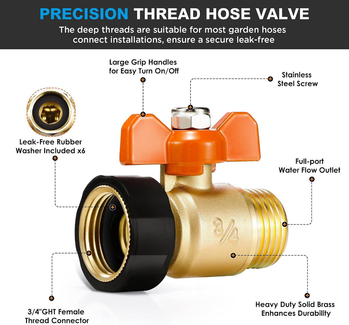 360° Rotatable Garden Hose Splitter 2026 Upgrade 3/4" GHT Swivel Brass Hose Splitter, High Flow Spigot Splitter with Seperately Shut Off Valves, Heavy Duty Faucet Splitter for Outdoor Garden Courtyard