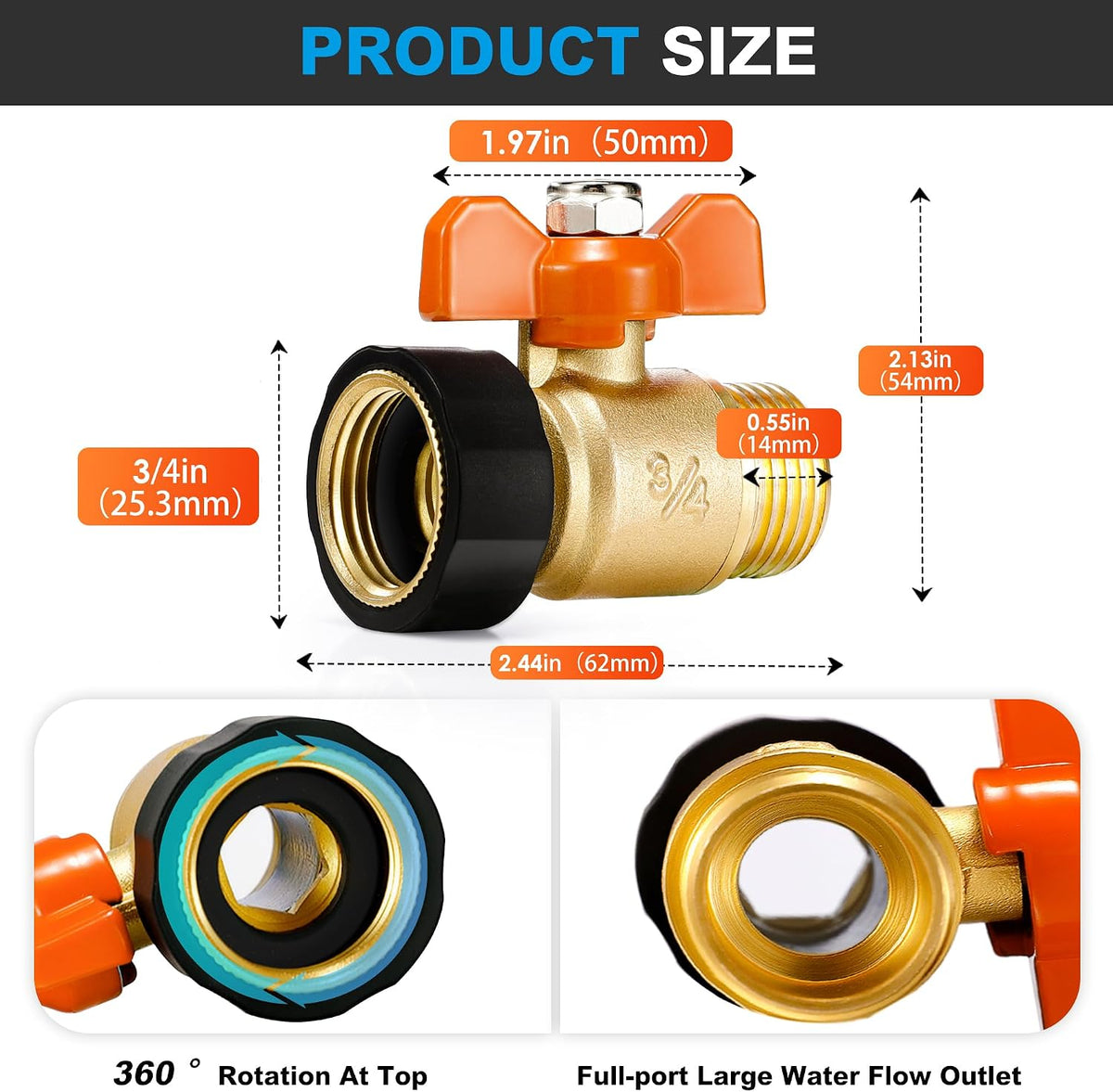 360° Rotatable Garden Hose Splitter 2026 Upgrade 3/4" GHT Swivel Brass Hose Splitter, High Flow Spigot Splitter with Seperately Shut Off Valves, Heavy Duty Faucet Splitter for Outdoor Garden Courtyard
