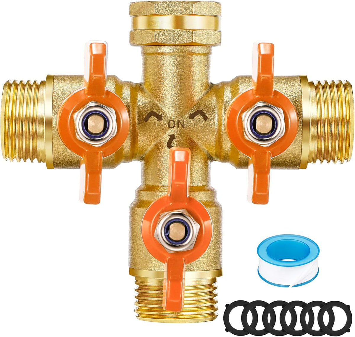 360° Rotatable Garden Hose Splitter 2026 Upgrade 3/4" GHT Swivel Brass Hose Splitter, High Flow Spigot Splitter with Seperately Shut Off Valves, Heavy Duty Faucet Splitter for Outdoor Garden Courtyard