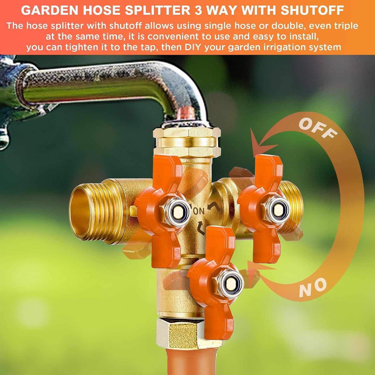 360° Rotatable Garden Hose Splitter 2026 Upgrade 3/4" GHT Swivel Brass Hose Splitter, High Flow Spigot Splitter with Seperately Shut Off Valves, Heavy Duty Faucet Splitter for Outdoor Garden Courtyard