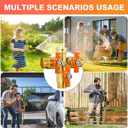 360° Rotatable Garden Hose Splitter 2026 Upgrade 3/4" GHT Swivel Brass Hose Splitter, High Flow Spigot Splitter with Seperately Shut Off Valves, Heavy Duty Faucet Splitter for Outdoor Garden Courtyard