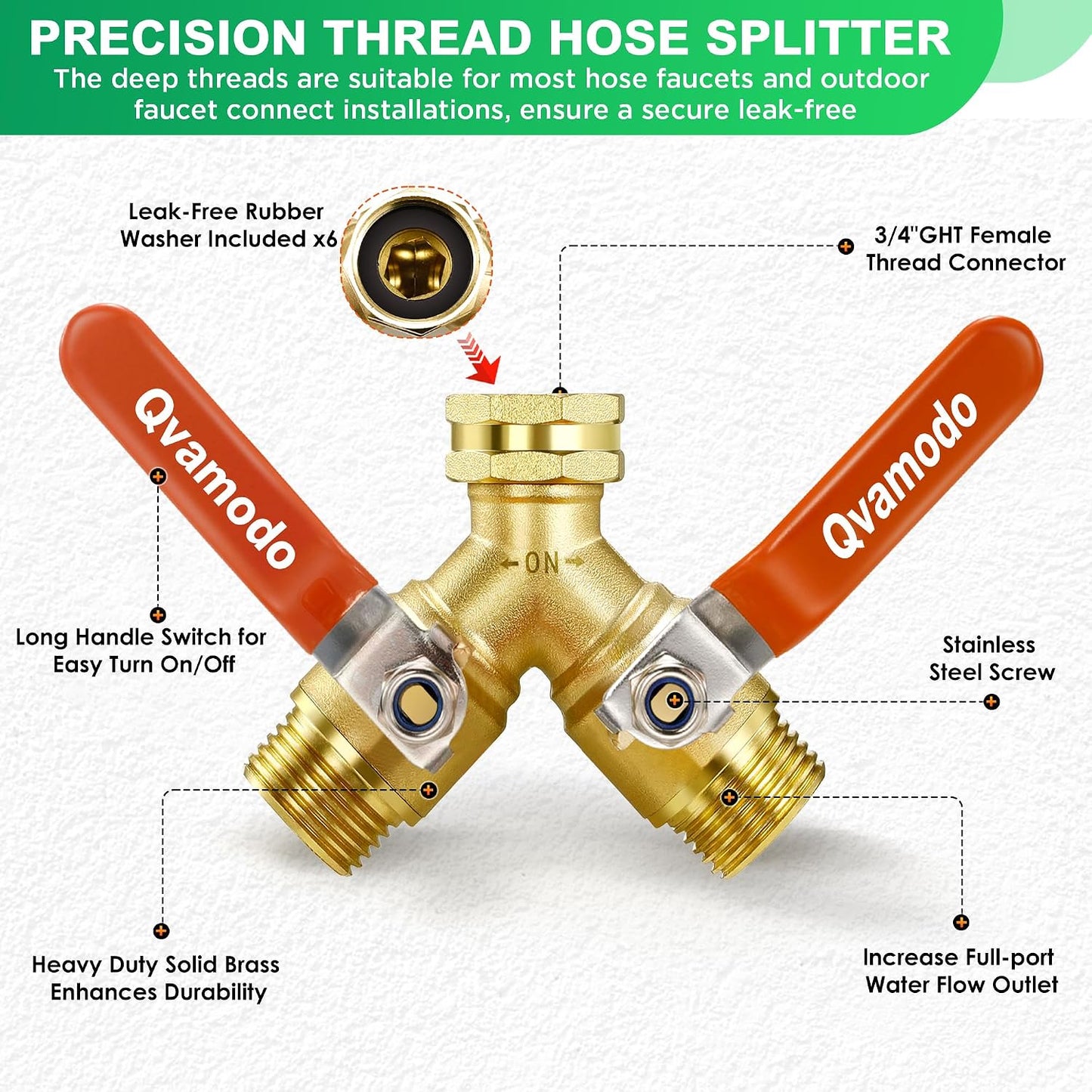 360° Rotatable Garden Hose Splitter 2026 Upgrade 3/4" GHT Swivel Brass Hose Splitter, High Flow Spigot Splitter with Seperately Shut Off Valves, Heavy Duty Faucet Splitter for Outdoor Garden Courtyard