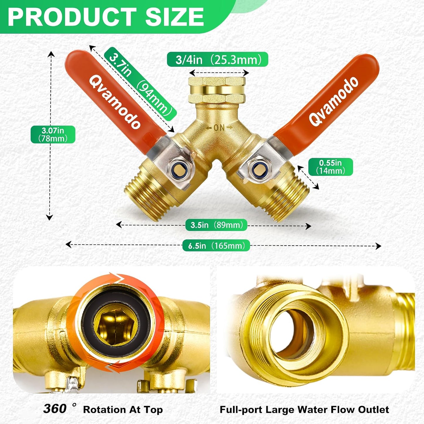 360° Rotatable Garden Hose Splitter 2026 Upgrade 3/4" GHT Swivel Brass Hose Splitter, High Flow Spigot Splitter with Seperately Shut Off Valves, Heavy Duty Faucet Splitter for Outdoor Garden Courtyard