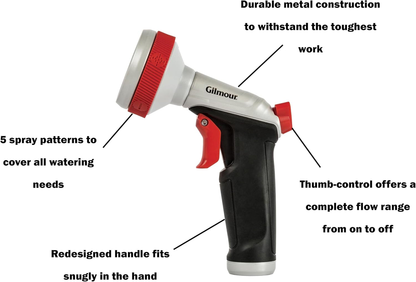 Pro Heavy Duty Garden Hose Nozzle with 5 Adjustable Spray Patterns, Water Hose Nozzle for Watering Garden or Lawn, Silver