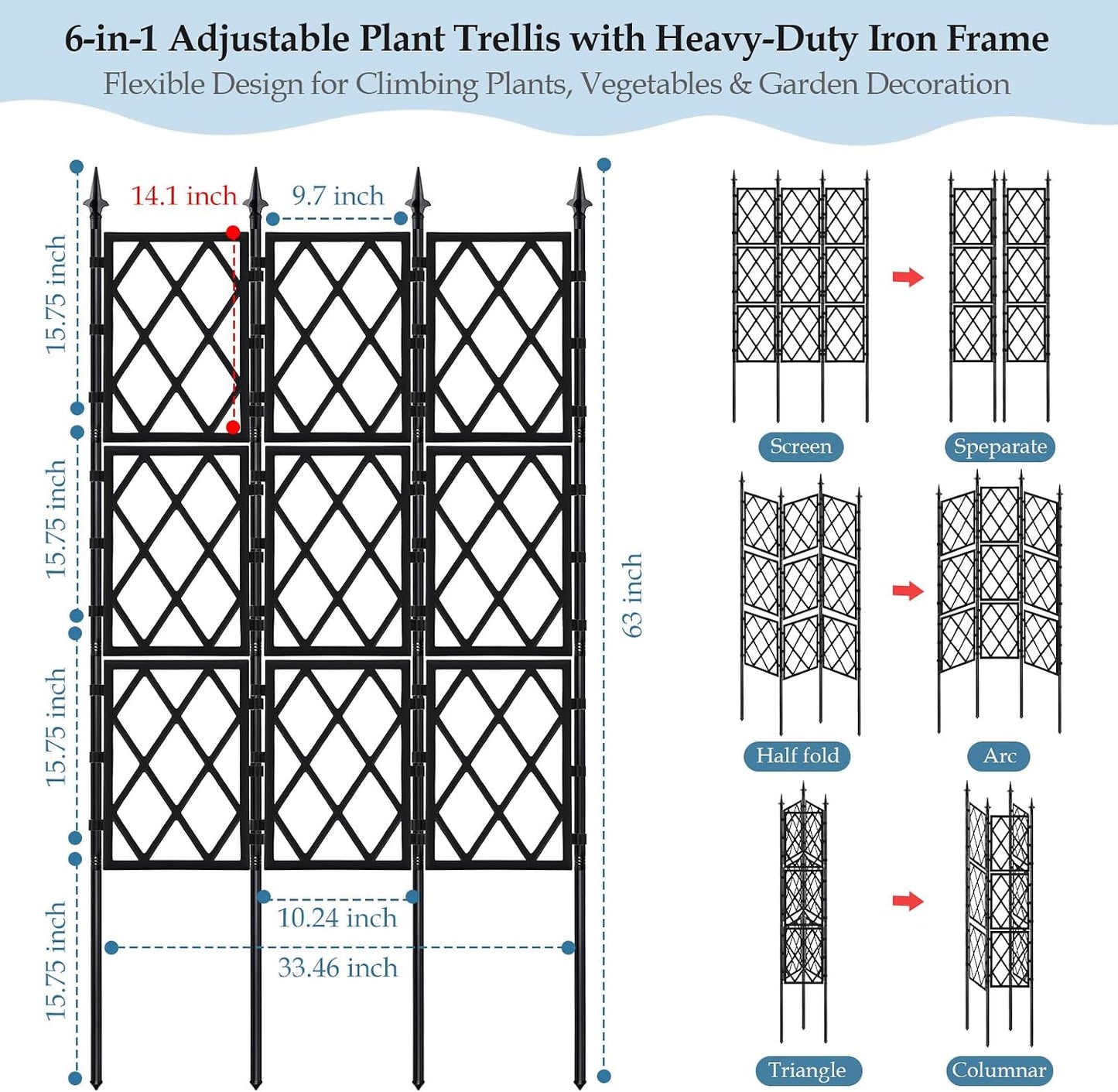 5.25FT Metal Garden Trellis for Climbing Plants Outdoor Indoor