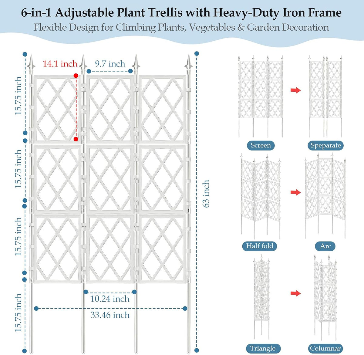5.25FT Metal Garden Trellis for Climbing Plants Outdoor Indoor