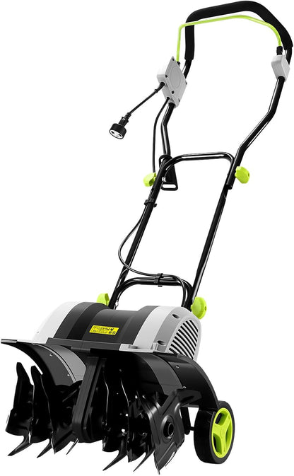 Cultivator Tiller for Gardening:18 Inch Electric Tiller with 6 Steel Tines, Corded 15 Amp Garden Rototiller for Soil Digging with Adjustable Wheels