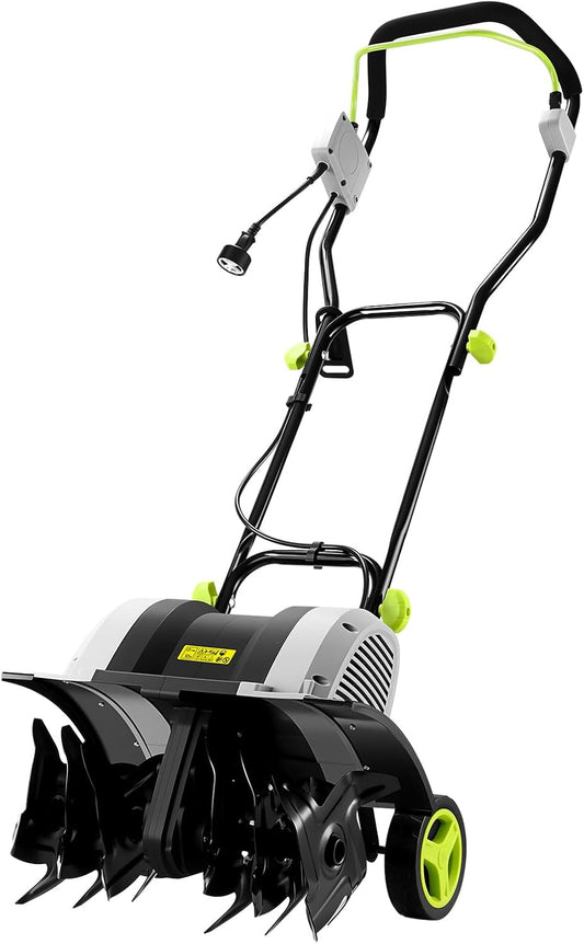 Cultivator Tiller for Gardening:18 Inch Electric Tiller with 6 Steel Tines, Corded 15 Amp Garden Rototiller for Soil Digging with Adjustable Wheels
