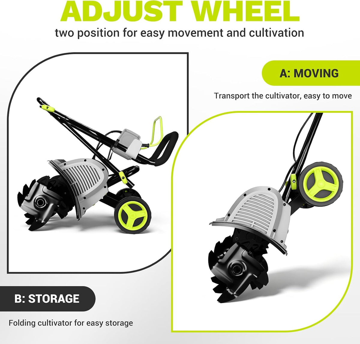 Cultivator Tiller for Gardening:18 Inch Electric Tiller with 6 Steel Tines, Corded 15 Amp Garden Rototiller for Soil Digging with Adjustable Wheels