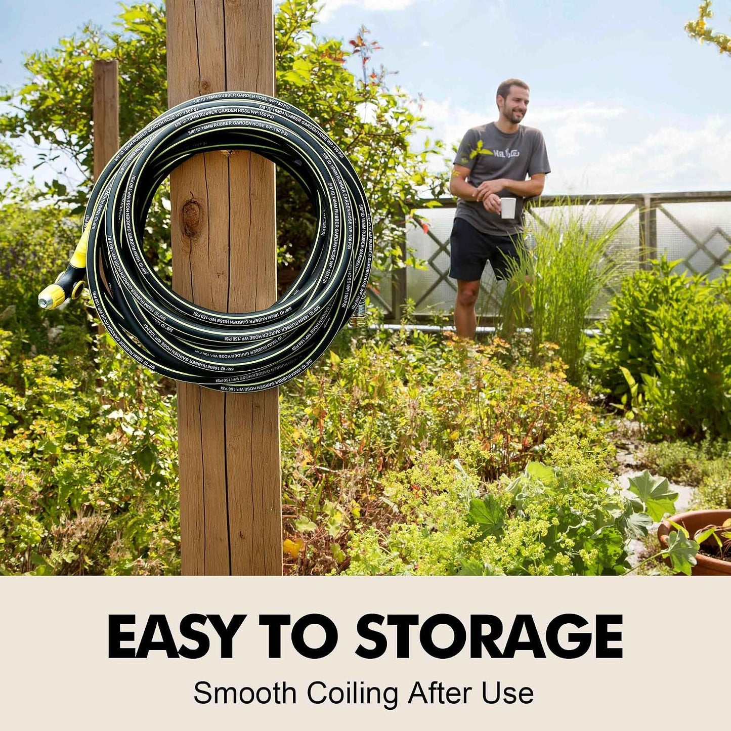 Flexible Short Leader Garden Hose 10ft, 5/8" Hybrid Rubber Hose Heavy Duty