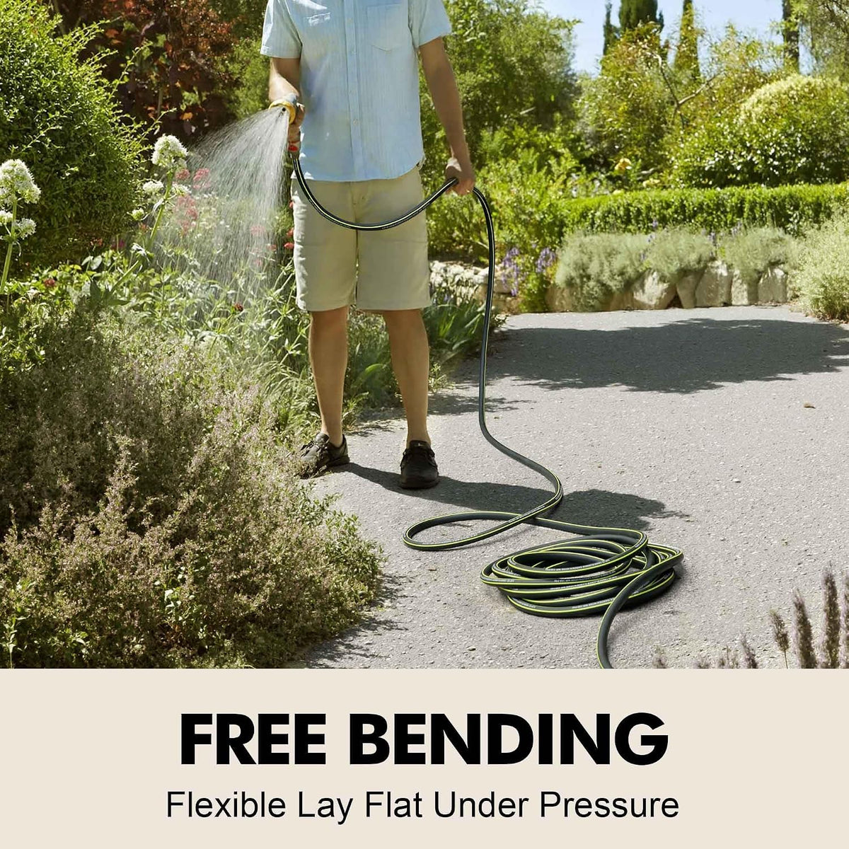 Flexible Short Leader Garden Hose 10ft, 5/8" Hybrid Rubber Hose Heavy Duty
