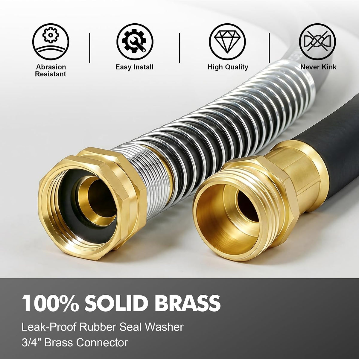 Flexible Short Leader Garden Hose 10ft, 5/8" Hybrid Rubber Hose Heavy Duty
