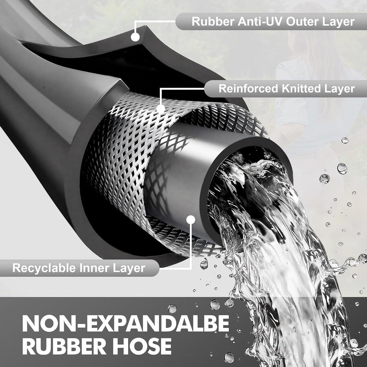Flexible Short Leader Garden Hose 10ft, 5/8" Hybrid Rubber Hose Heavy Duty