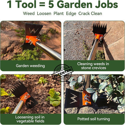 Garden Hoe & Weed Puller Tool with Long Handle, 60 Inch,Manual Weed Remover Tool, 3-in-1 Weed Rake & Grabber & Pruning Shears, Dandelion Gardenia Heavy Duty Uprooting Tool for Yard, Lawn and Garden