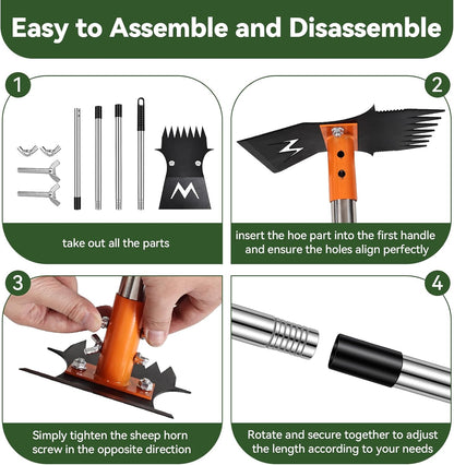 Garden Hoe & Weed Puller Tool with Long Handle, 60 Inch,Manual Weed Remover Tool, 3-in-1 Weed Rake & Grabber & Pruning Shears, Dandelion Gardenia Heavy Duty Uprooting Tool for Yard, Lawn and Garden