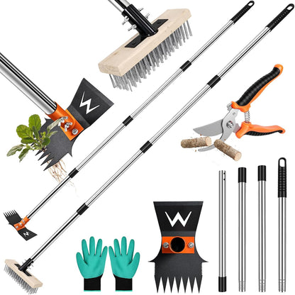 Garden Hoe & Weed Puller Tool with Long Handle, 60 Inch,Manual Weed Remover Tool, 3-in-1 Weed Rake & Grabber & Pruning Shears, Dandelion Gardenia Heavy Duty Uprooting Tool for Yard, Lawn and Garden