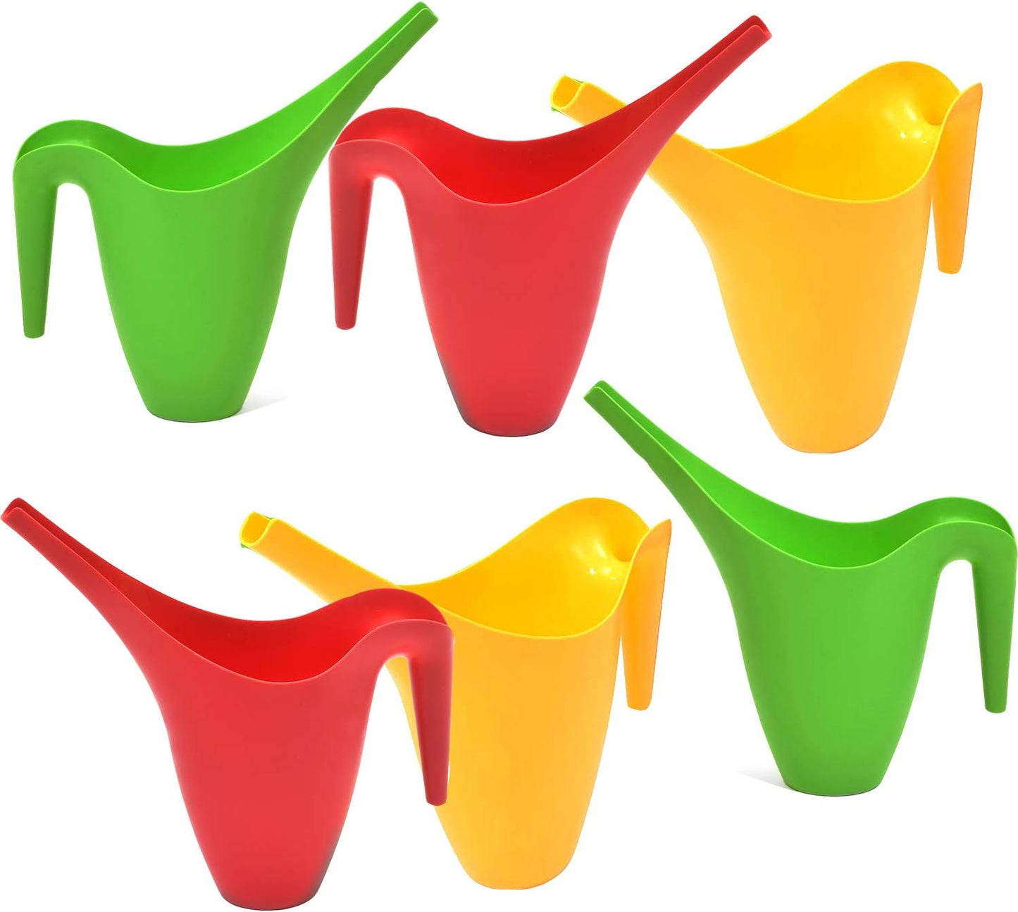 Ashman Set of 6 Watering Cans, Indoor and Outdoor Use, Red, Green, Yellow, 2 Liter Capacity, 6 Pack