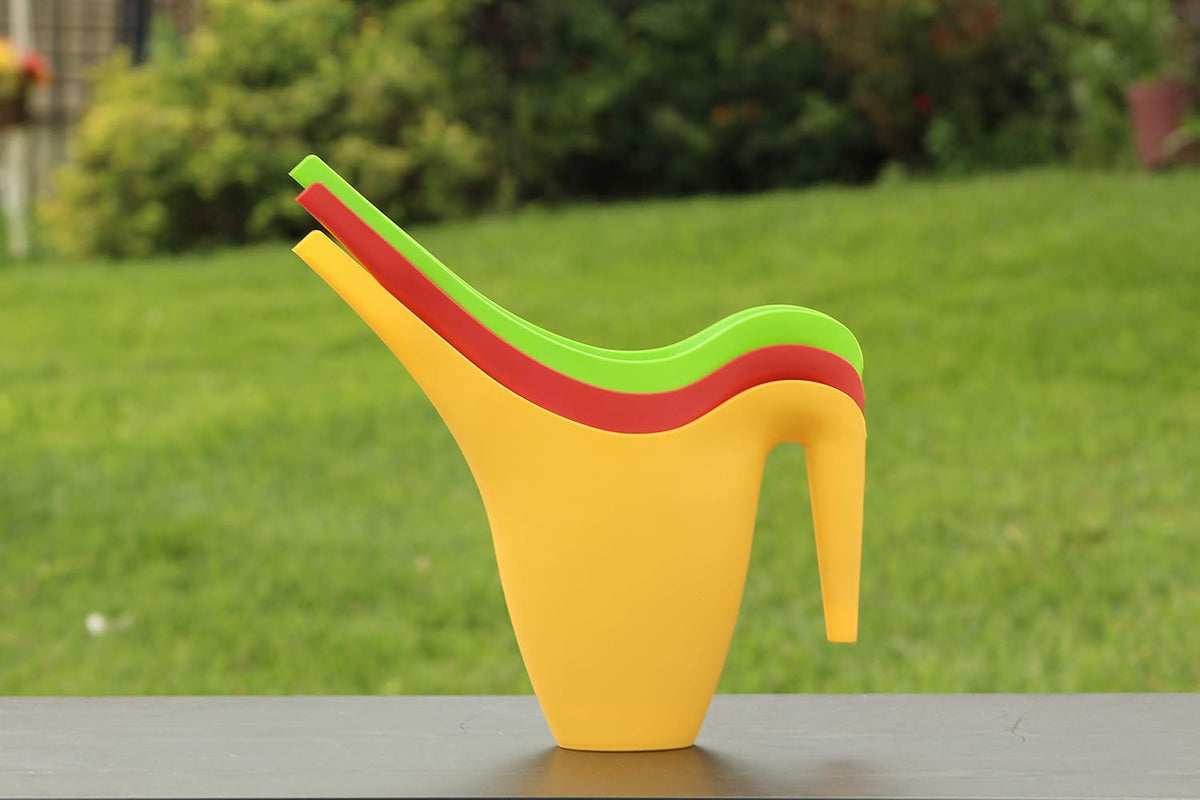 Ashman Set of 6 Watering Cans, Indoor and Outdoor Use, Red, Green, Yellow, 2 Liter Capacity, 6 Pack