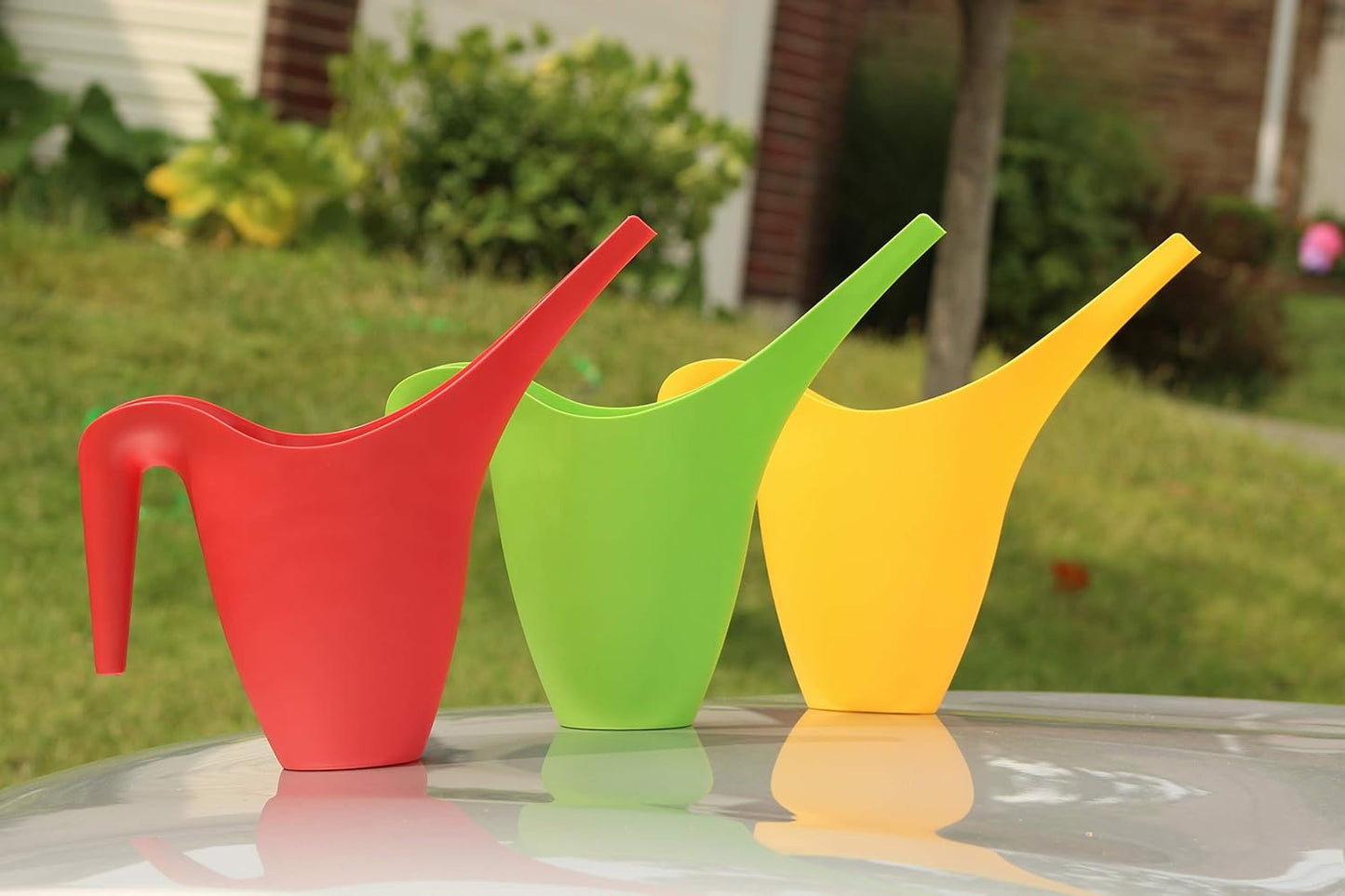Ashman Set of 6 Watering Cans, Indoor and Outdoor Use, Red, Green, Yellow, 2 Liter Capacity, 6 Pack