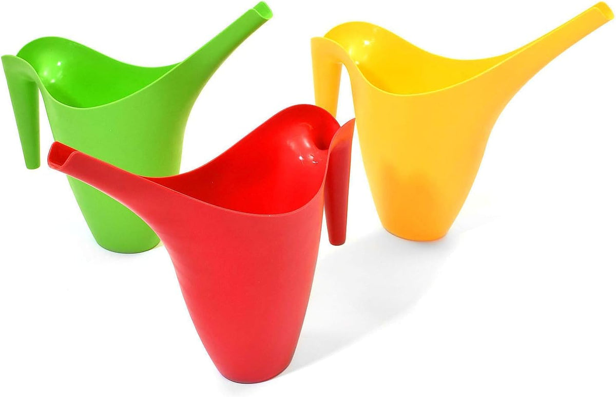 Ashman Set of 6 Watering Cans, Indoor and Outdoor Use, Red, Green, Yellow, 2 Liter Capacity, 6 Pack