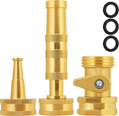 Adjustable High Pressure Garden Hose Nozzle - Brass Sprayer with Ball Valve, 3/4 GHT Thread for Car Washing, Garden Watering & Heavy Duty Cleaning